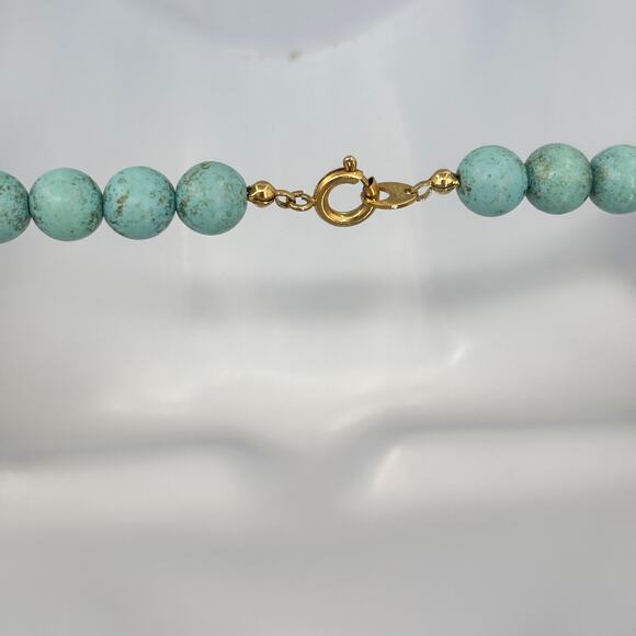 Turquoise and Ivory Bead Necklace, 28" Length, Multi-Textured, Earthy Style - Picture 4 of 6